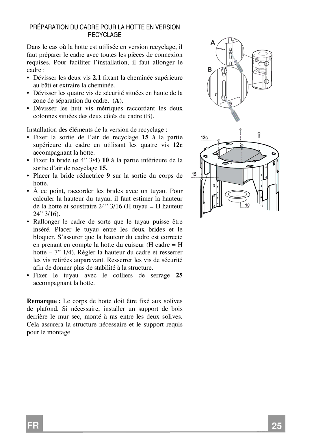 Franke Consumer Products FTU 3807 I installation instructions Préparation DU Cadre Pour LA Hotte EN Version Recyclage 