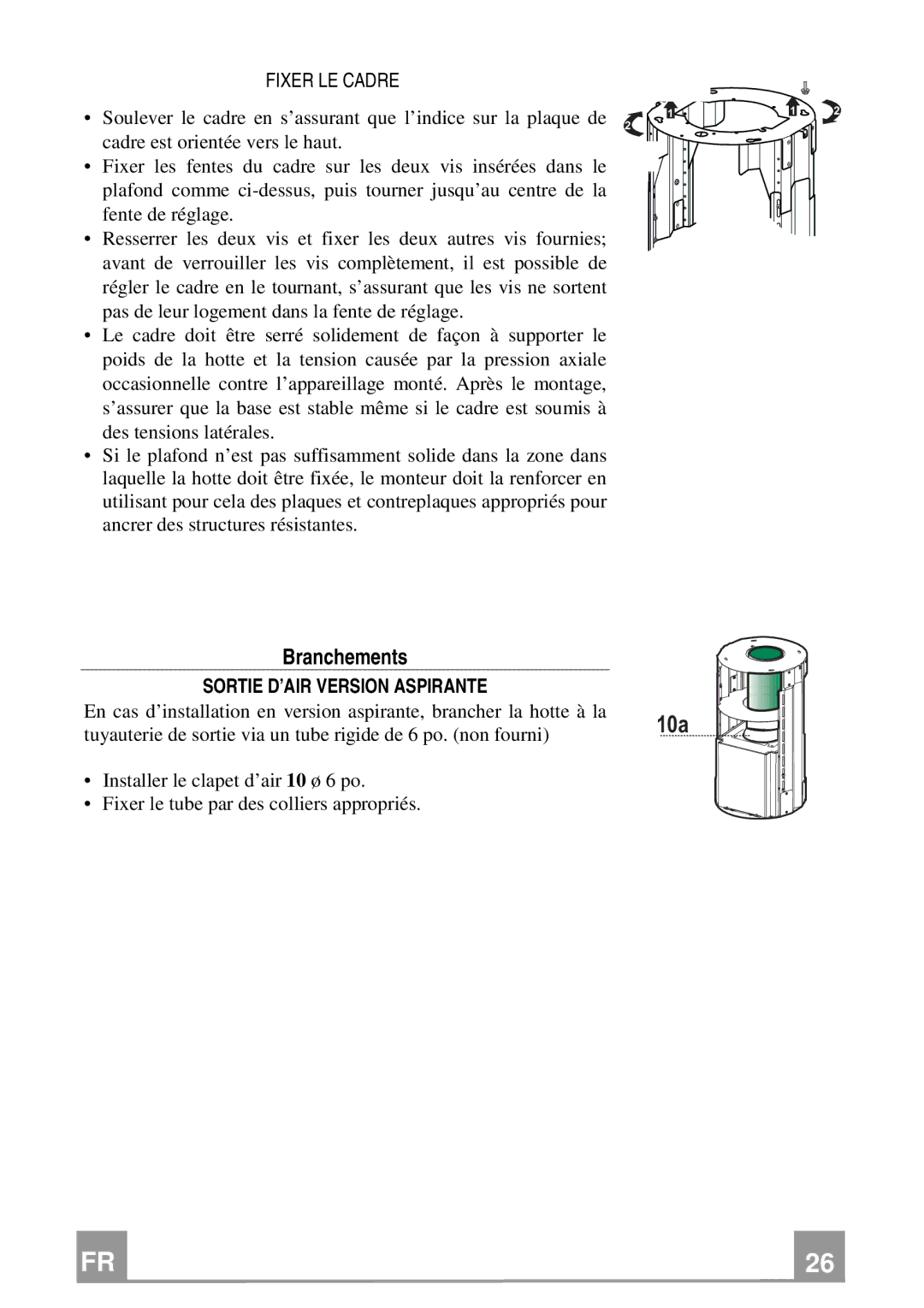 Franke Consumer Products FTU 3807 I installation instructions Branchements, Sortie D’AIR Version Aspirante 