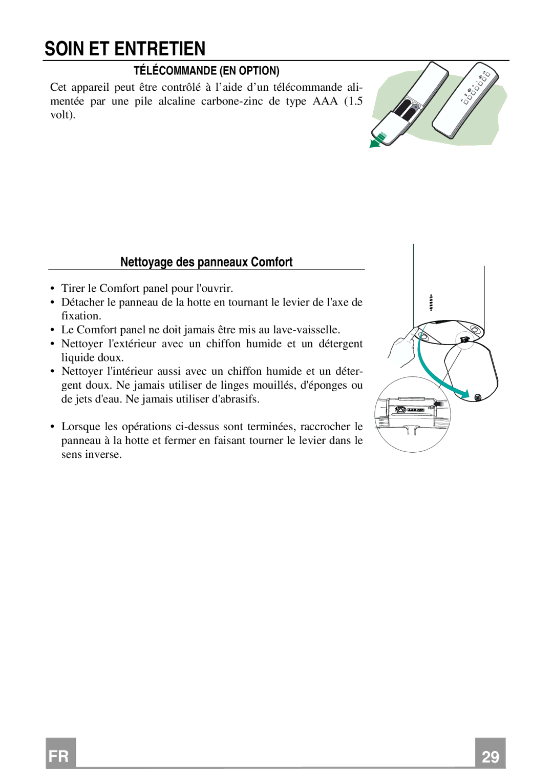 Franke Consumer Products FTU 3807 I Soin ET Entretien, Nettoyage des panneaux Comfort, Télécommande EN Option 