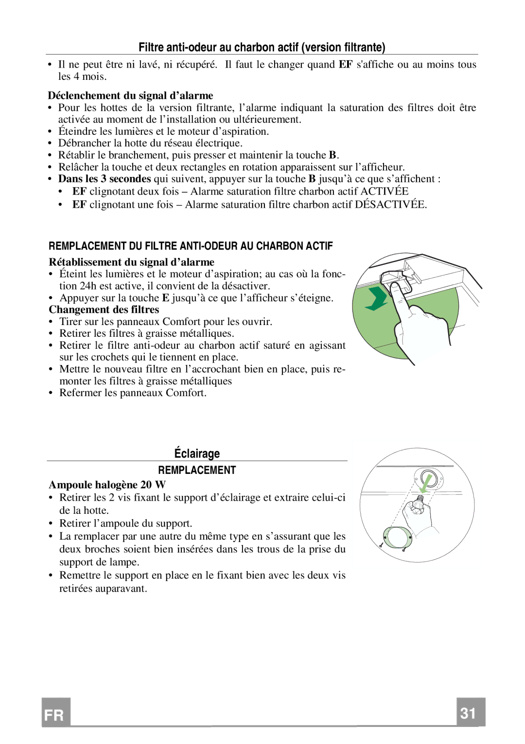 Franke Consumer Products FTU 3807 I Filtre anti-odeur au charbon actif version filtrante, Éclairage, Remplacement 