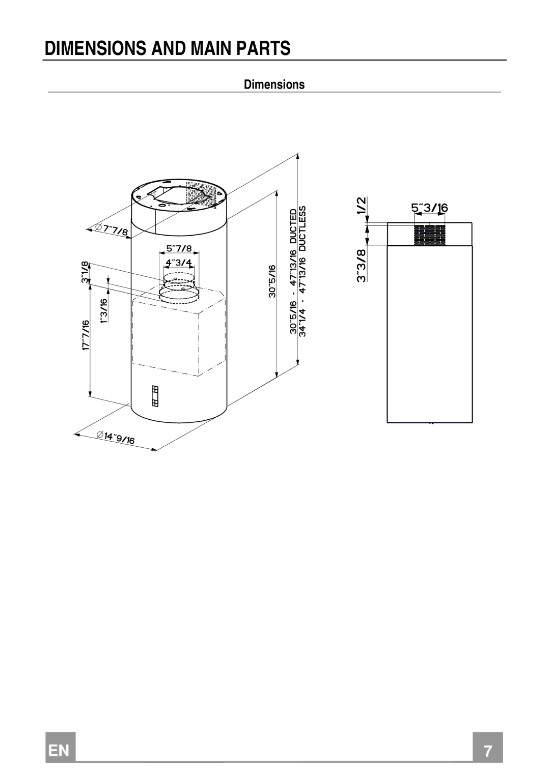 Franke Consumer Products FTU 3807 I installation instructions Dimensions and Main Parts 