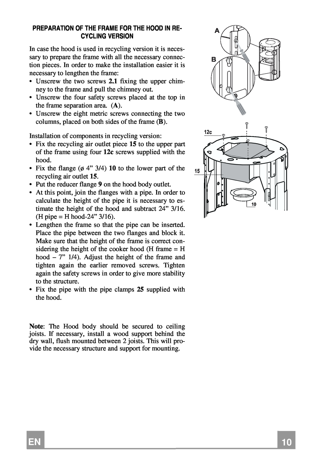 Franke Consumer Products FTU 3807 I installation instructions Preparation Of The Frame For The Hood In Re Cycling Version 