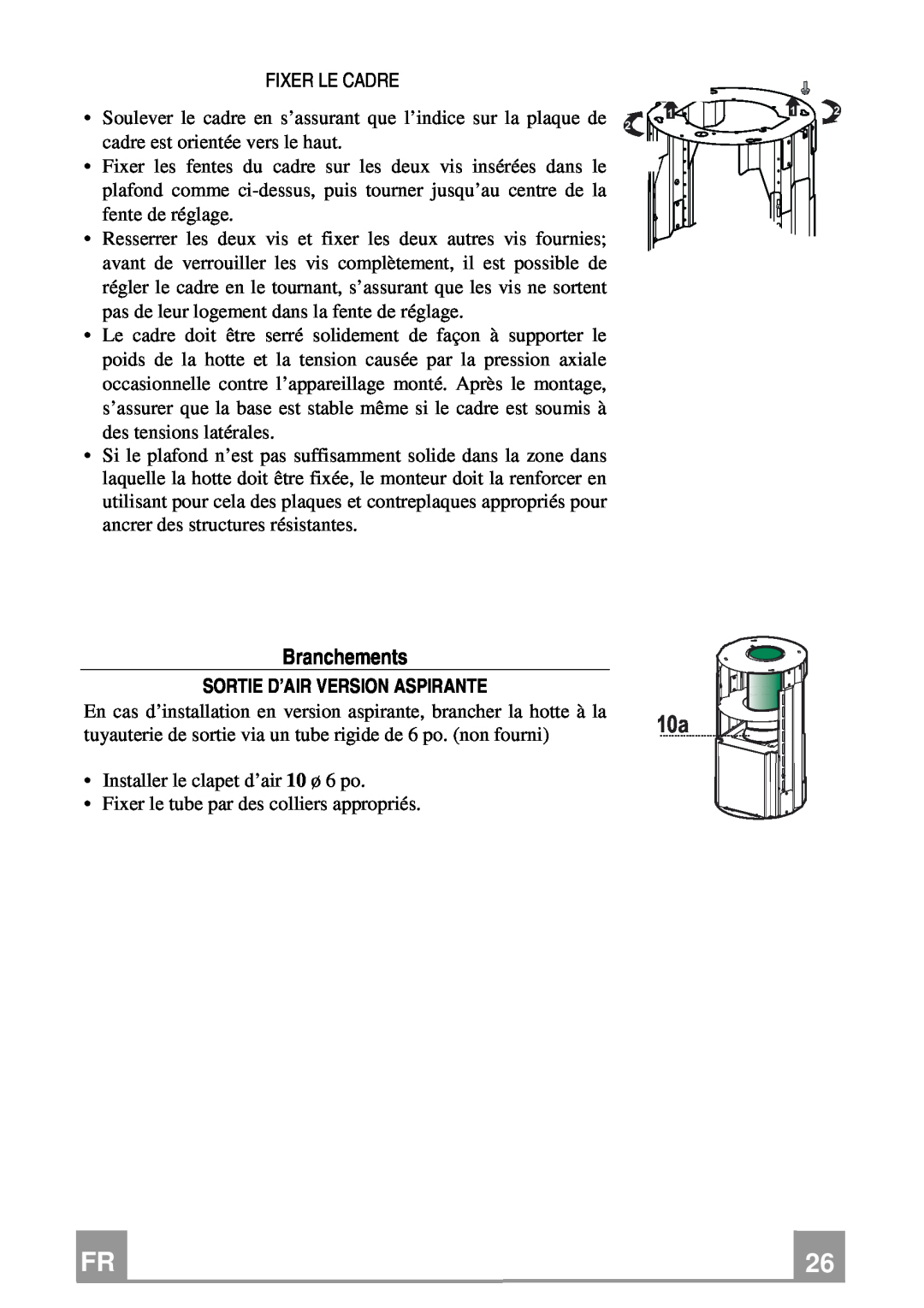 Franke Consumer Products FTU 3807 I installation instructions Branchements, Sortie D’Air Version Aspirante 