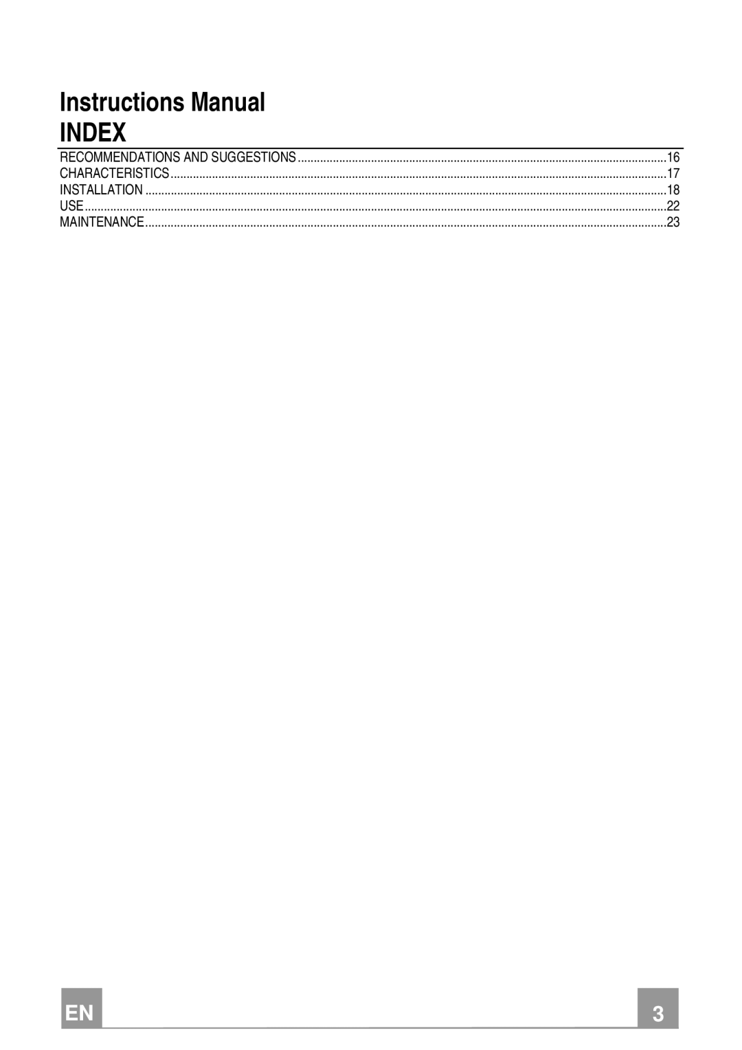 Franke Consumer Products FTU 3807 W manual Index 