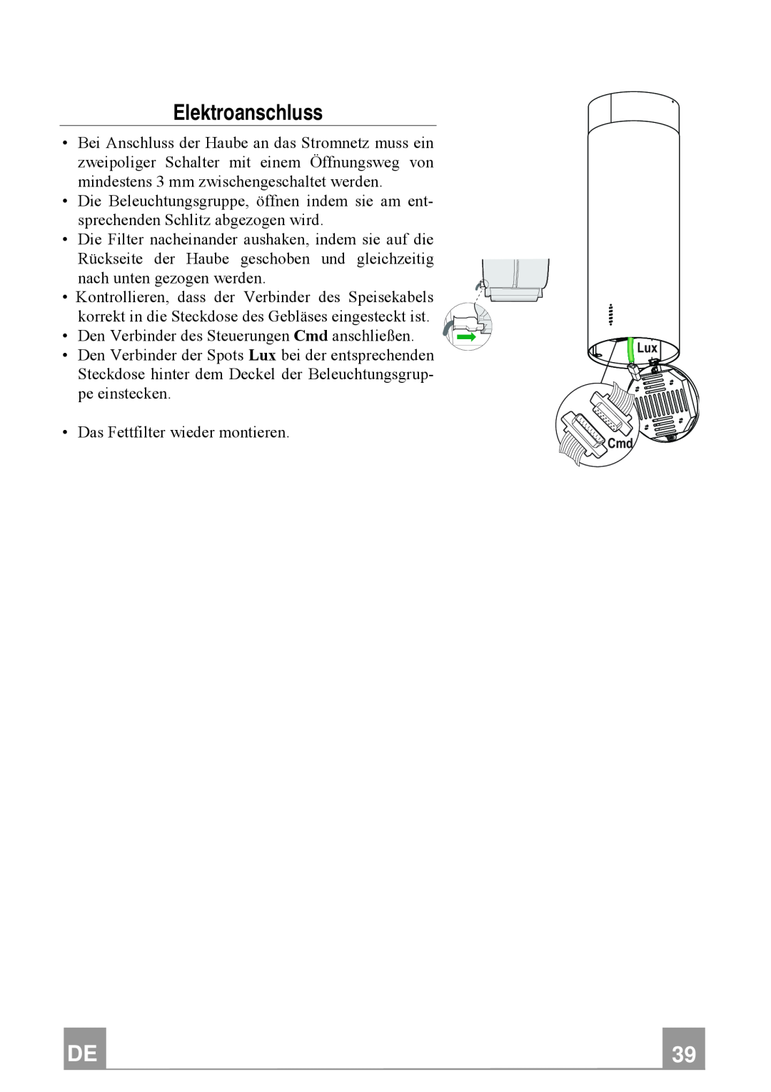 Franke Consumer Products FTU 3807 W manual Elektroanschluss 
