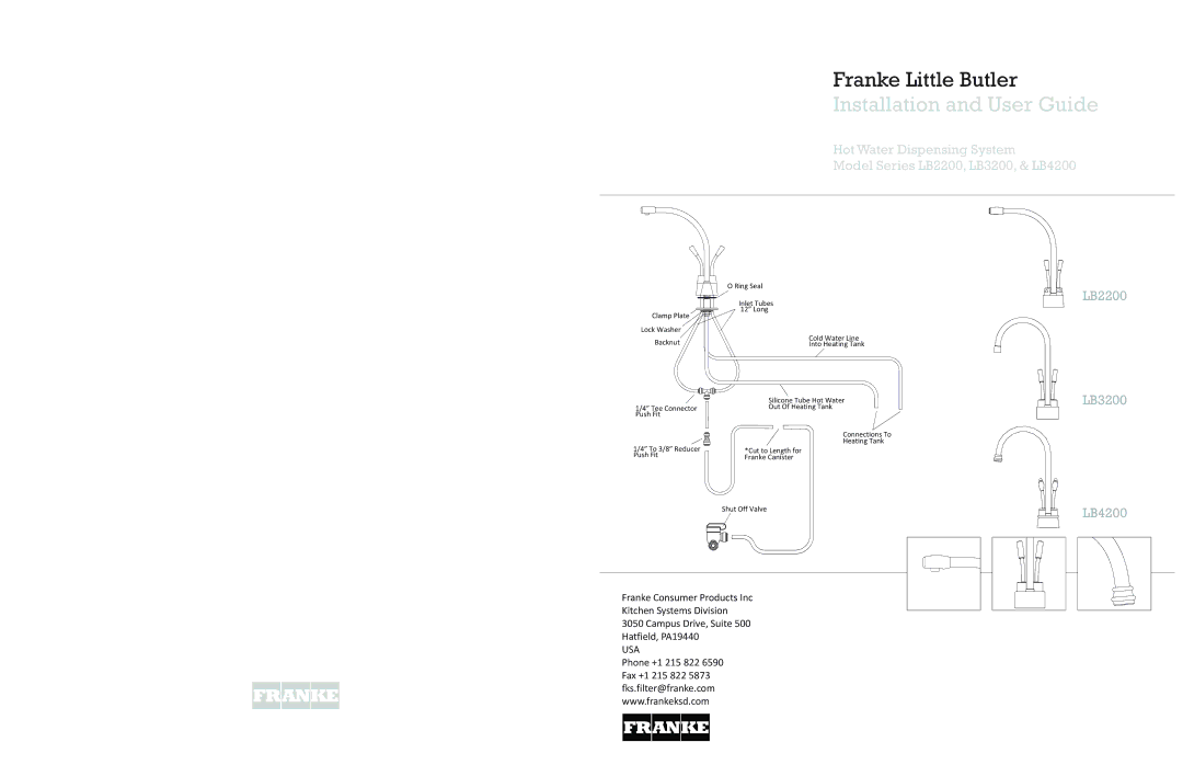 Franke Consumer Products manual Installation and User Guide, LB2200, LB3200 LB4200 