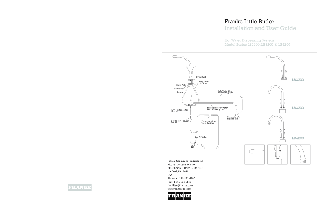 Franke Consumer Products manual Franke Little Butler, Installation and User Guide, LB2200, LB3200 LB4200 