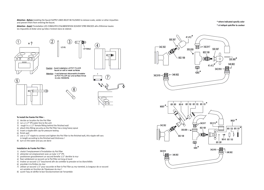 Franke Consumer Products PF-1000 To install the Franke Pot Filler, Installation du Franke Pot Filler 