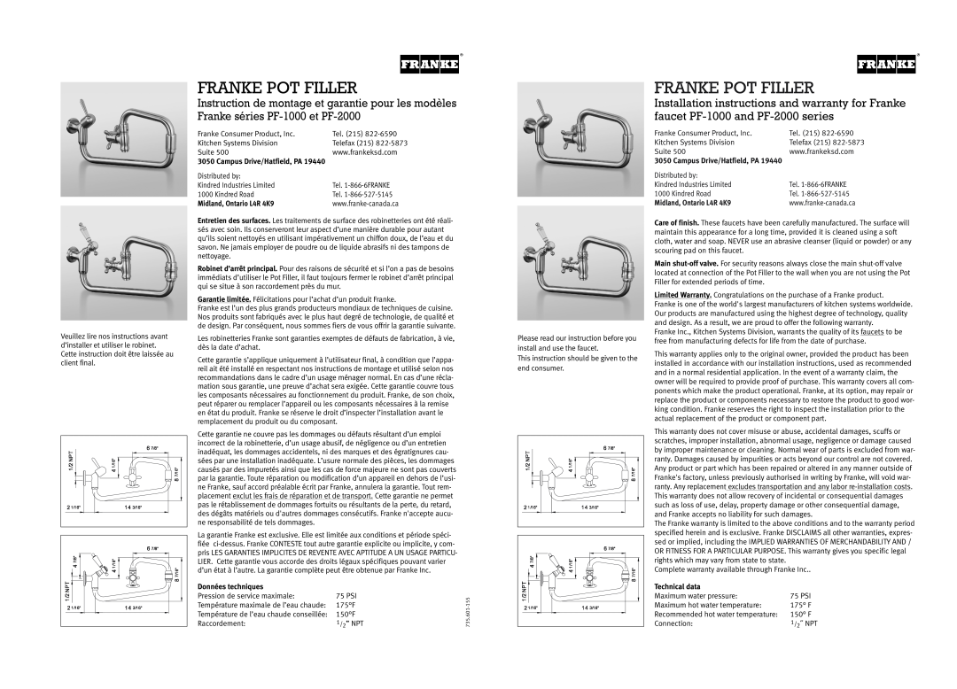 Franke Consumer Products PF-1000 installation instructions Franke Pot Filler 