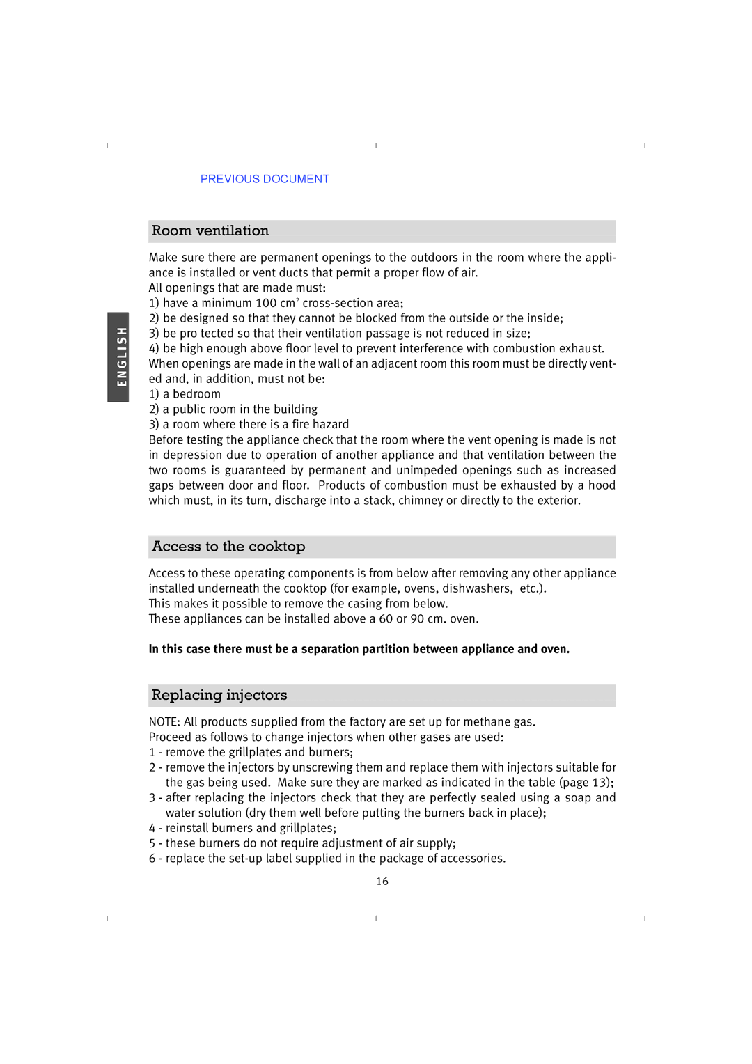 Franke Consumer Products PRI 5, 4GAV-TC instruction manual Room ventilation, Access to the cooktop, Replacing injectors 