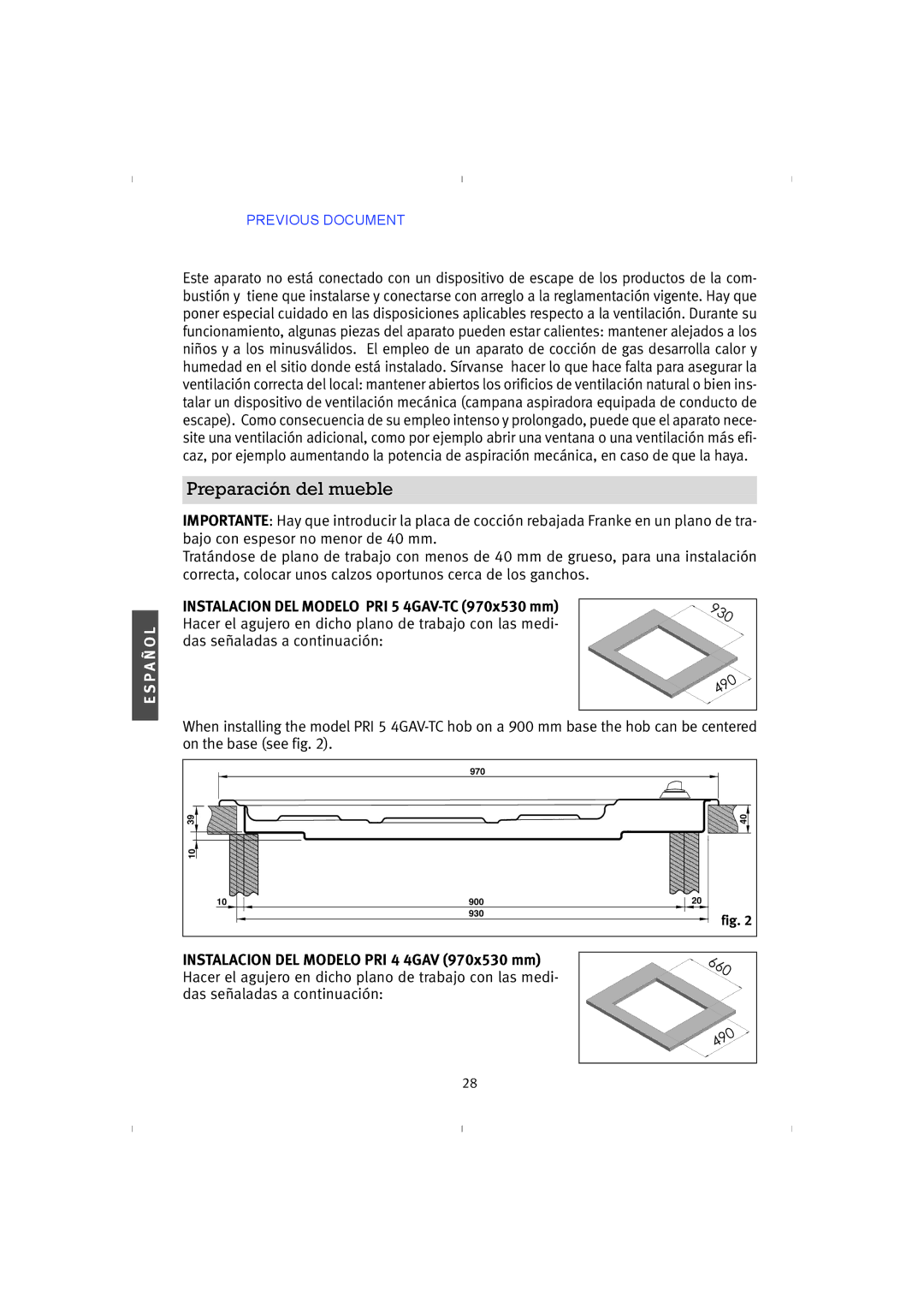 Franke Consumer Products PRI 5, 4GAV-TC instruction manual Preparación del mueble 