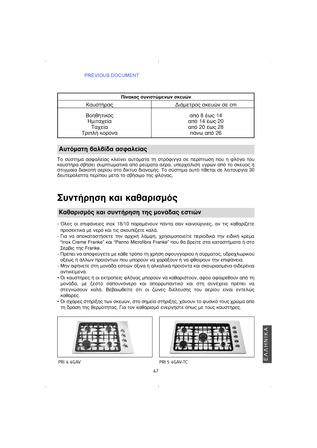 Franke Consumer Products 4GAV-TC, PRI 5 instruction manual ˘ÓÙ‹ÚËÛË Î·È Î·ı·ÚÈÛÌﬁ˜ 