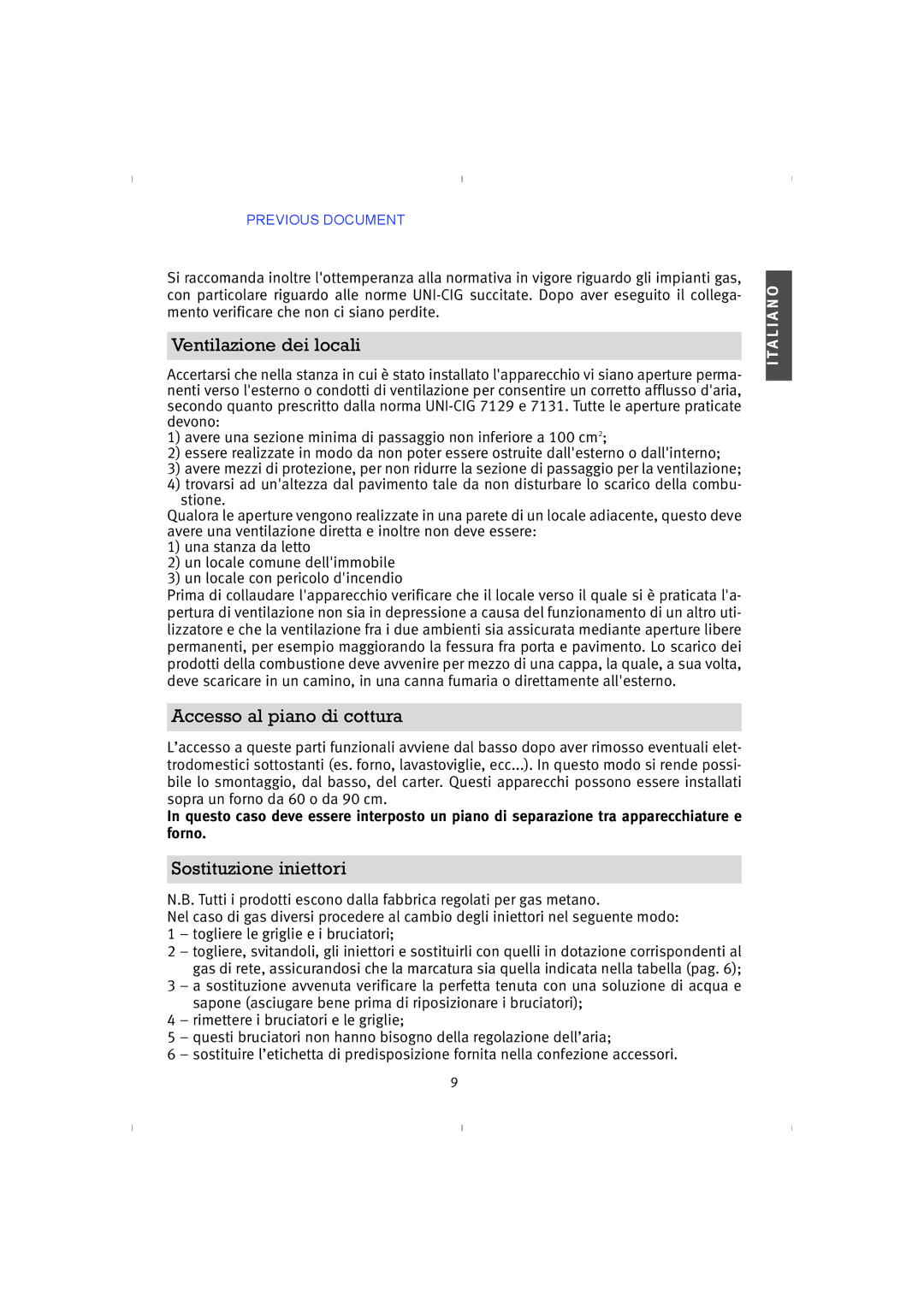 Franke Consumer Products 4GAV-TC, PRI 5 Ventilazione dei locali, Accesso al piano di cottura, Sostituzione iniettori 