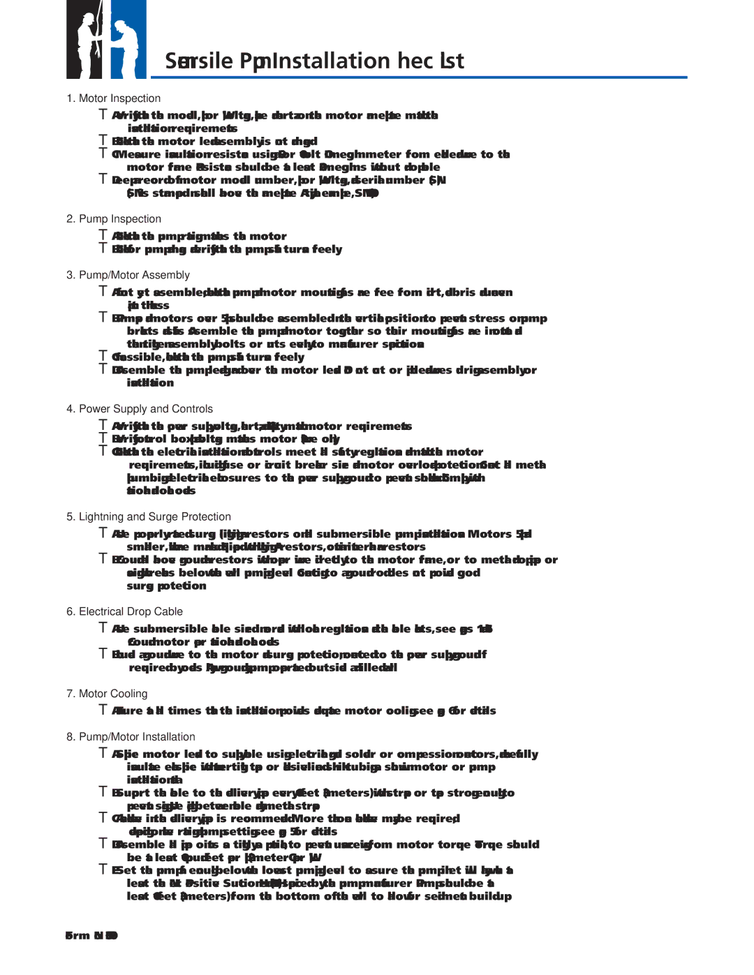 Franklin 2007 manual Submersible Pump Installation Check List 