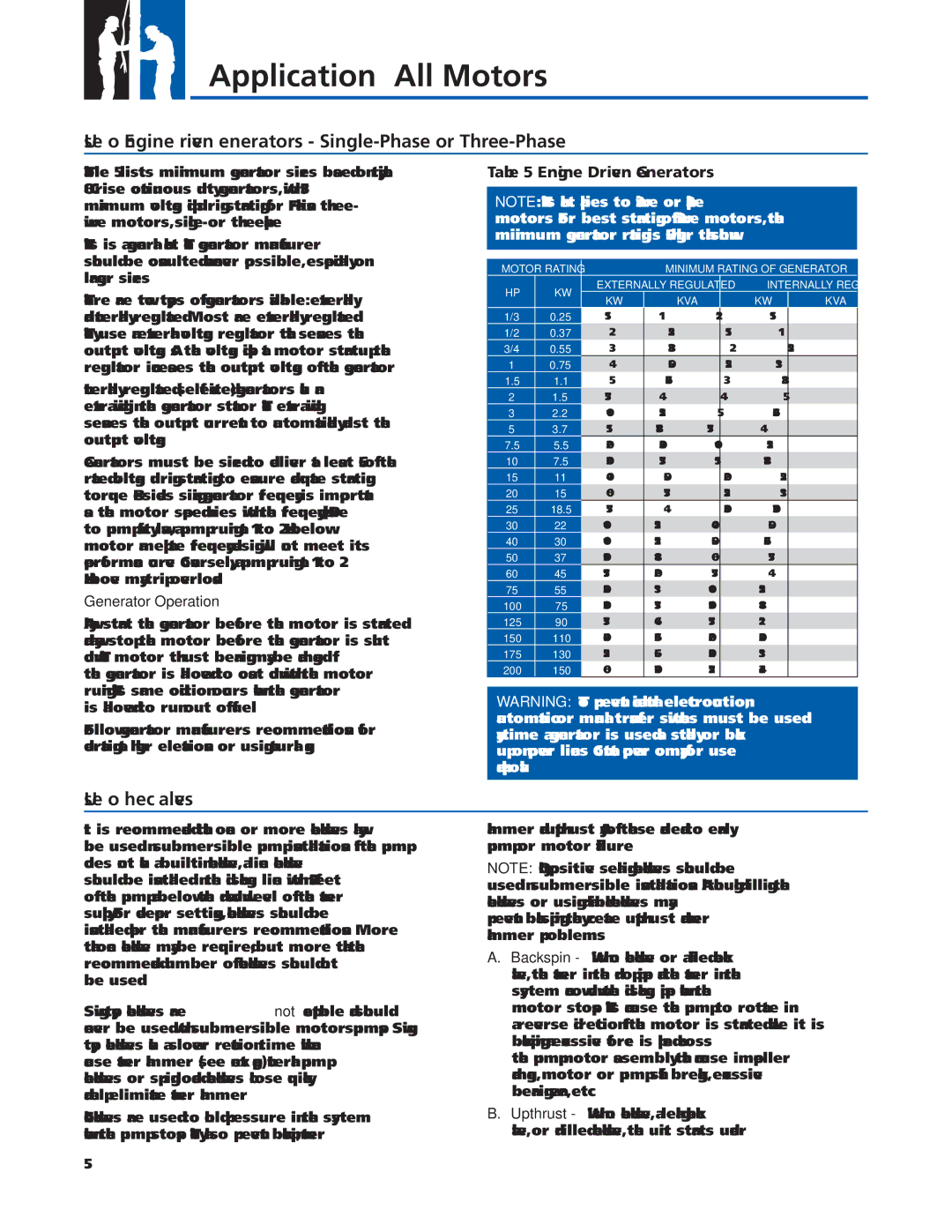 Franklin 2007 manual Use of Engine Driven Generators Single-Phase or Three-Phase, Use of Check Valves, Kva 