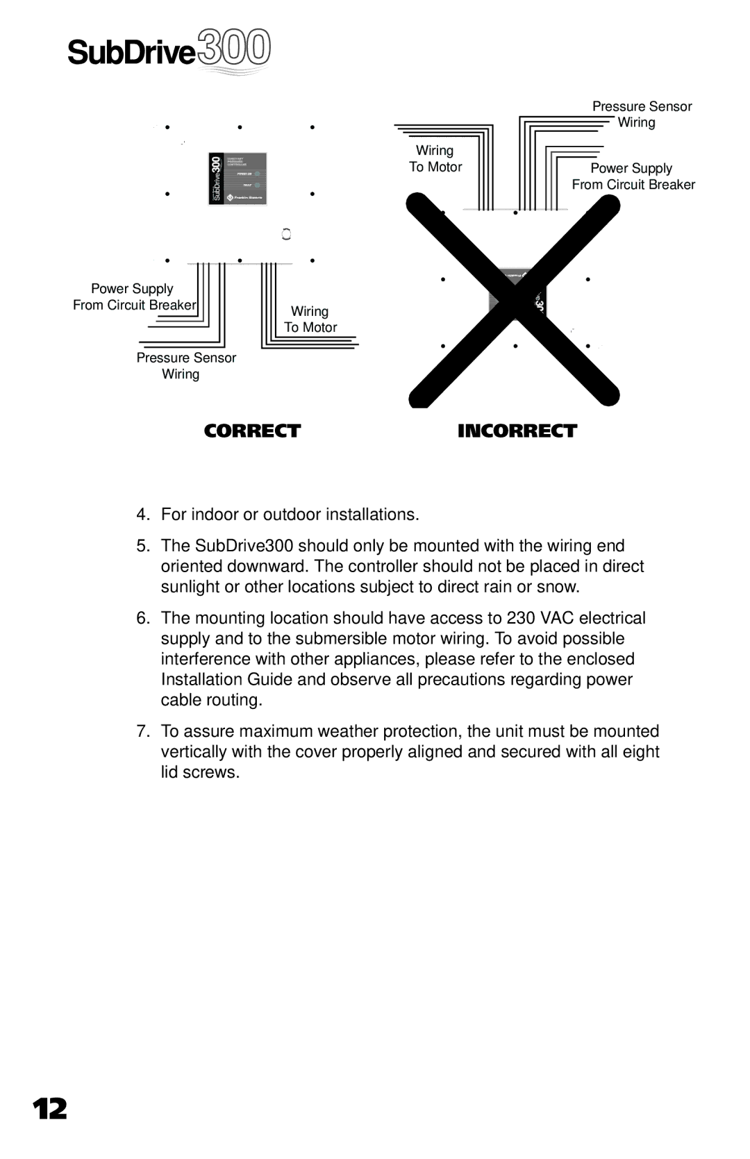 Franklin 5870206300 installation manual Correctincorrect 