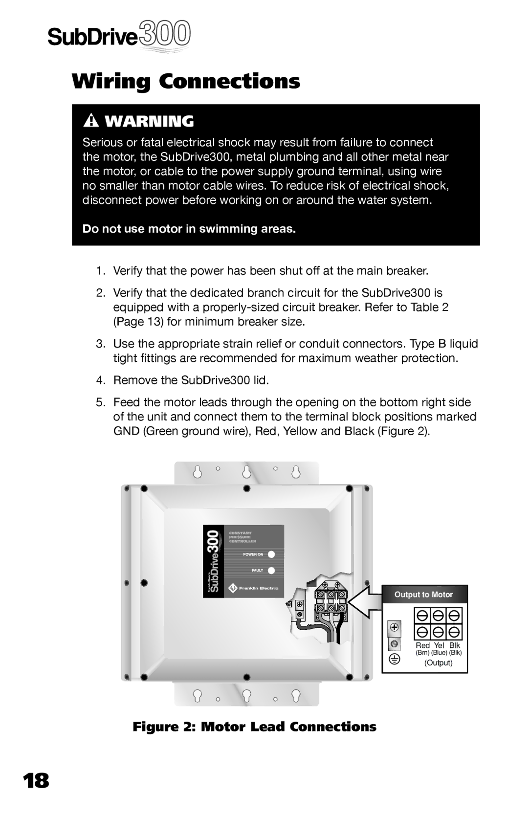 Franklin 5870206300 installation manual Wiring Connections, Motor Lead Connections 