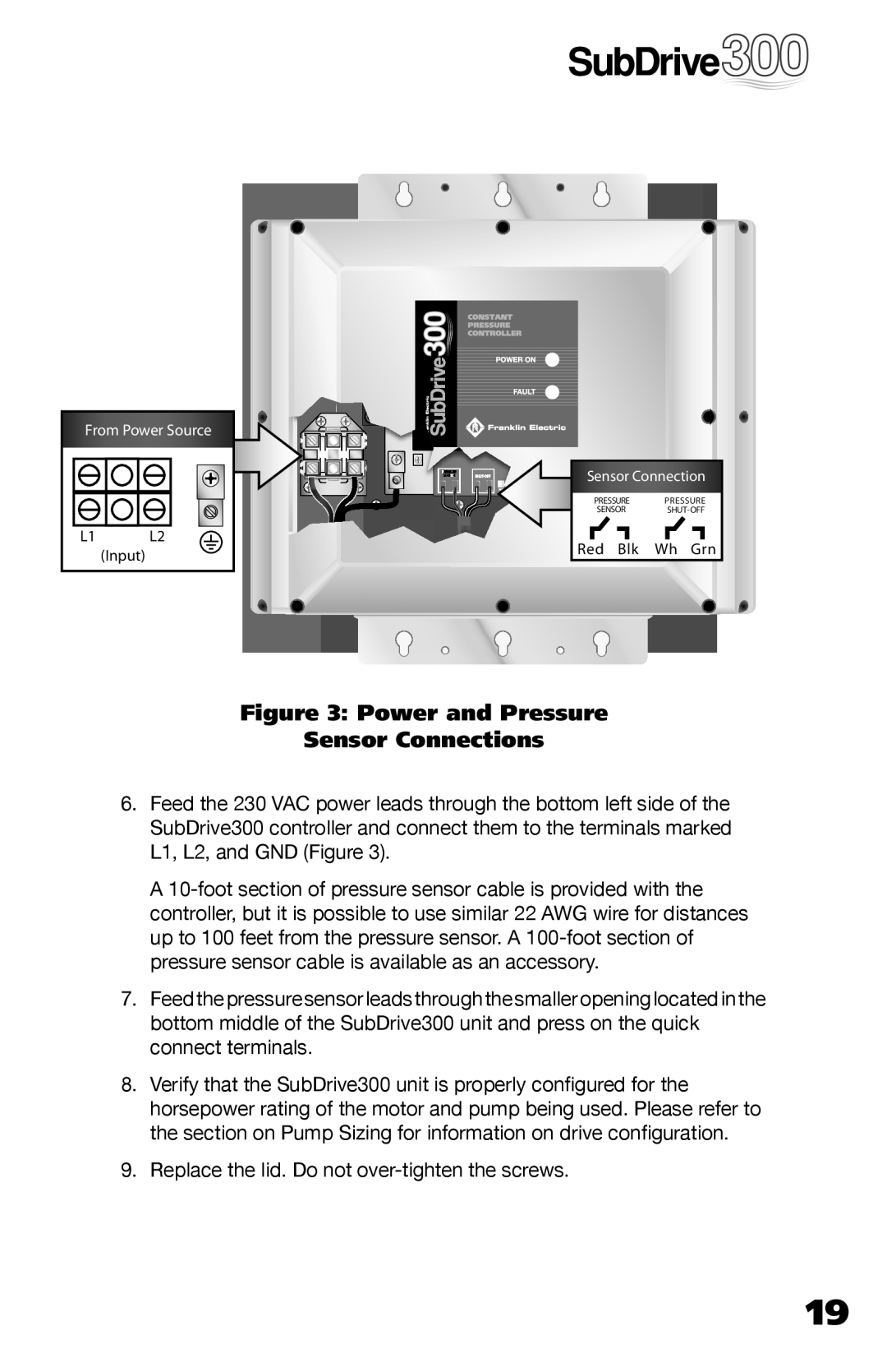 Franklin 5870206300 installation manual Power and Pressure Sensor Connections 