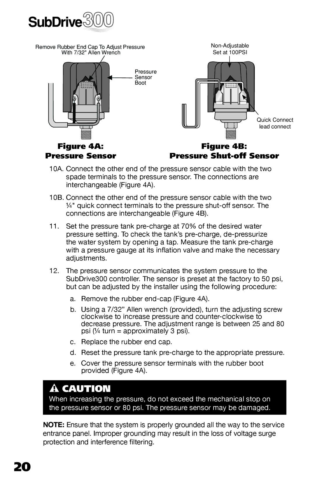 Franklin 5870206300 installation manual Pressure Sensor Pressure Shut-off Sensor 