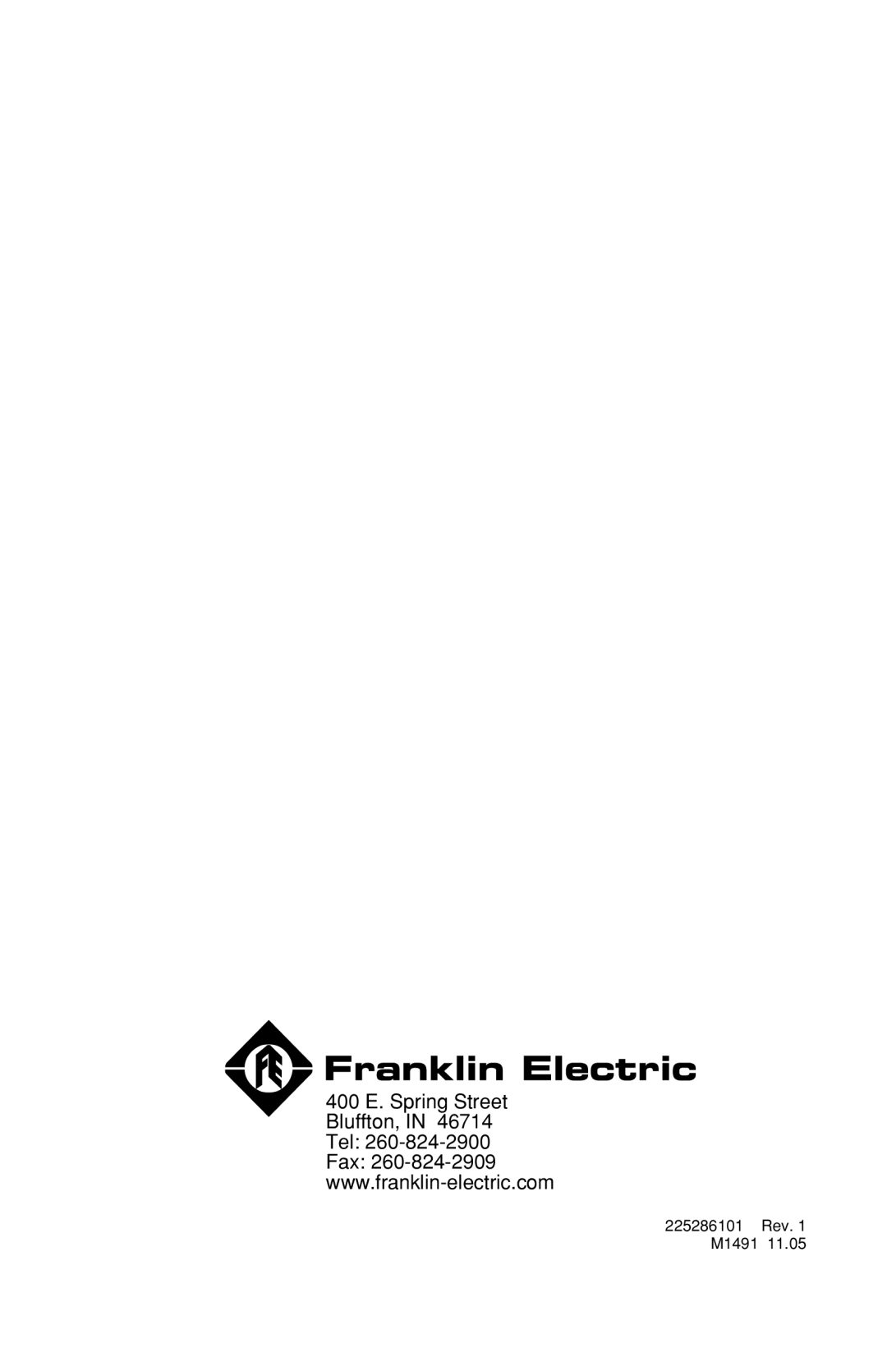 Franklin 5870206300 installation manual 400 E. Spring Street Bluffton, Tel 