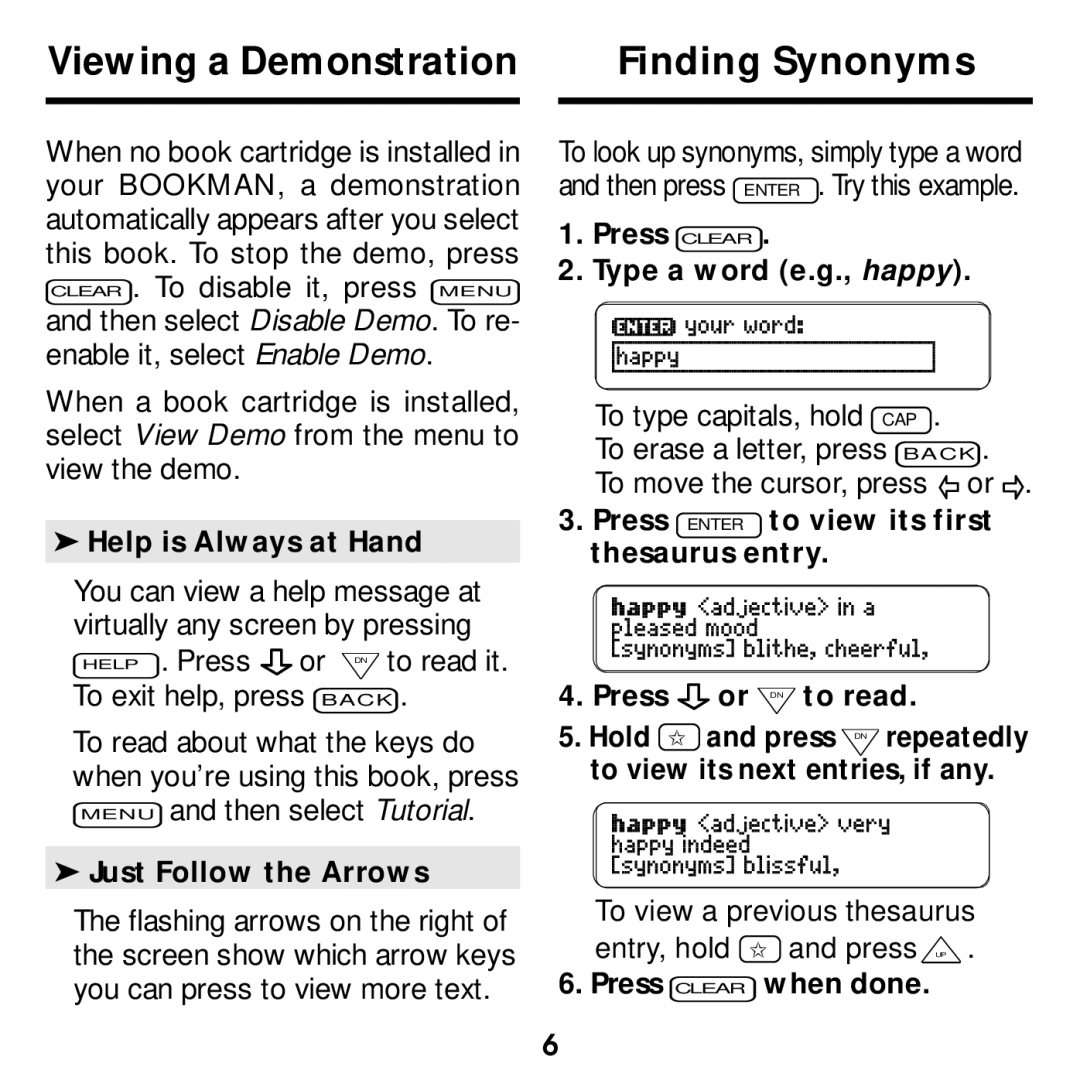 Franklin ATH-2011 manual Viewing a Demonstration, Finding Synonyms 