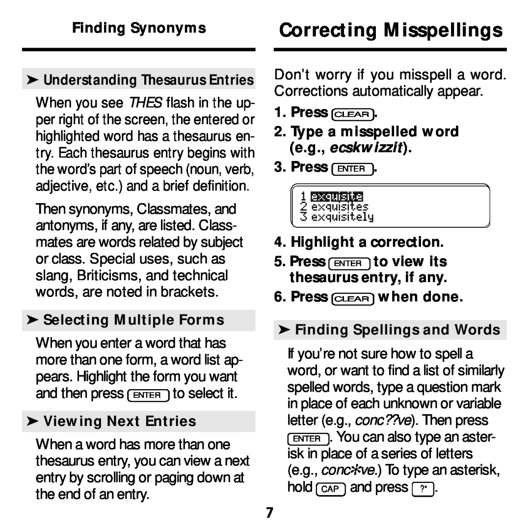 Franklin ATH-2011 manual Correcting Misspellings, Don’t worry if you misspell a word. Corrections automatically appear 