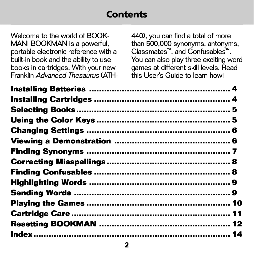 Franklin ATH-440 manual Contents 