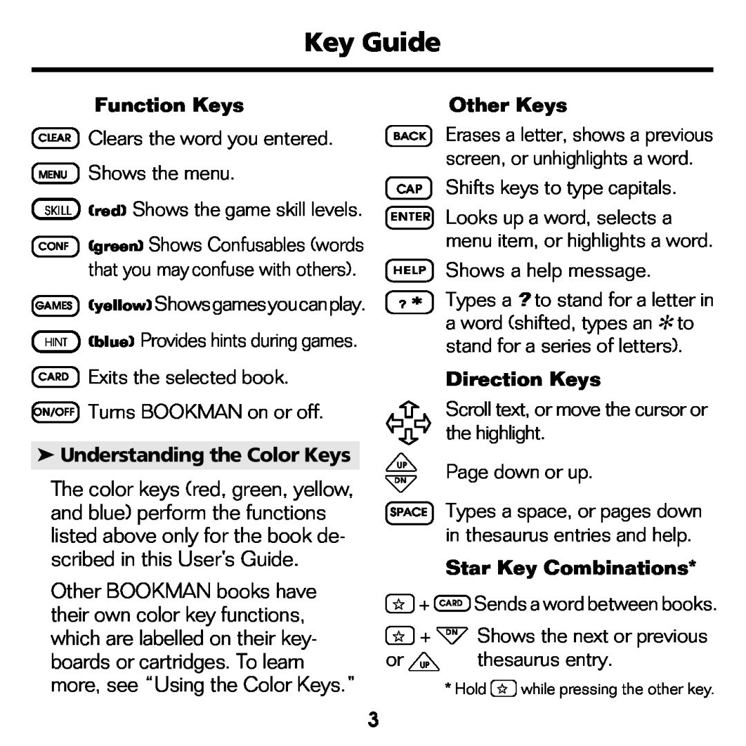 Franklin ATH-440 manual Key Guide, more, see “Using the Color Keys.” 