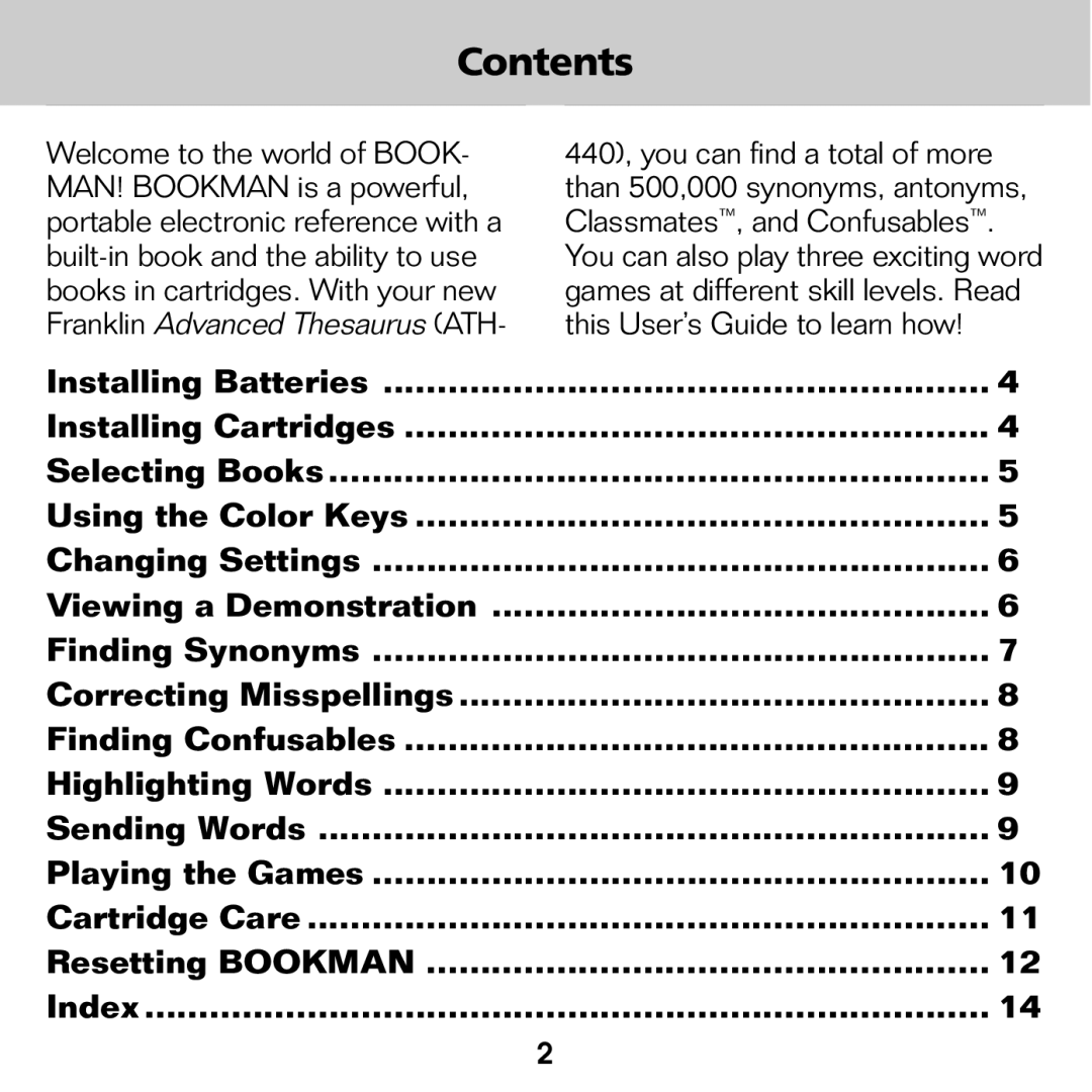 Franklin ATH-440 manual Contents 