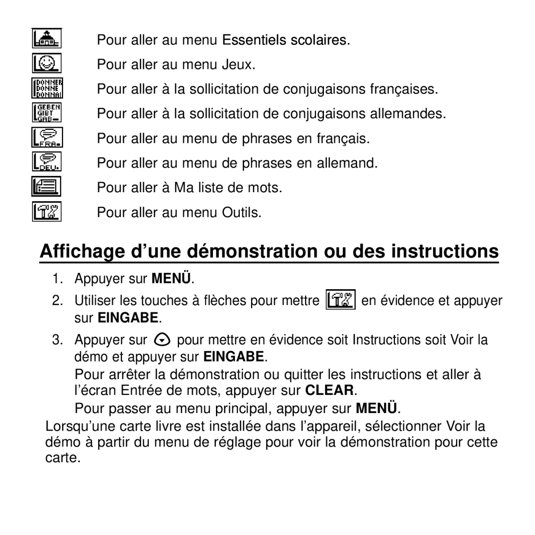 Franklin BDF-4045DL manual Affichage d’une démonstration ou des instructions 