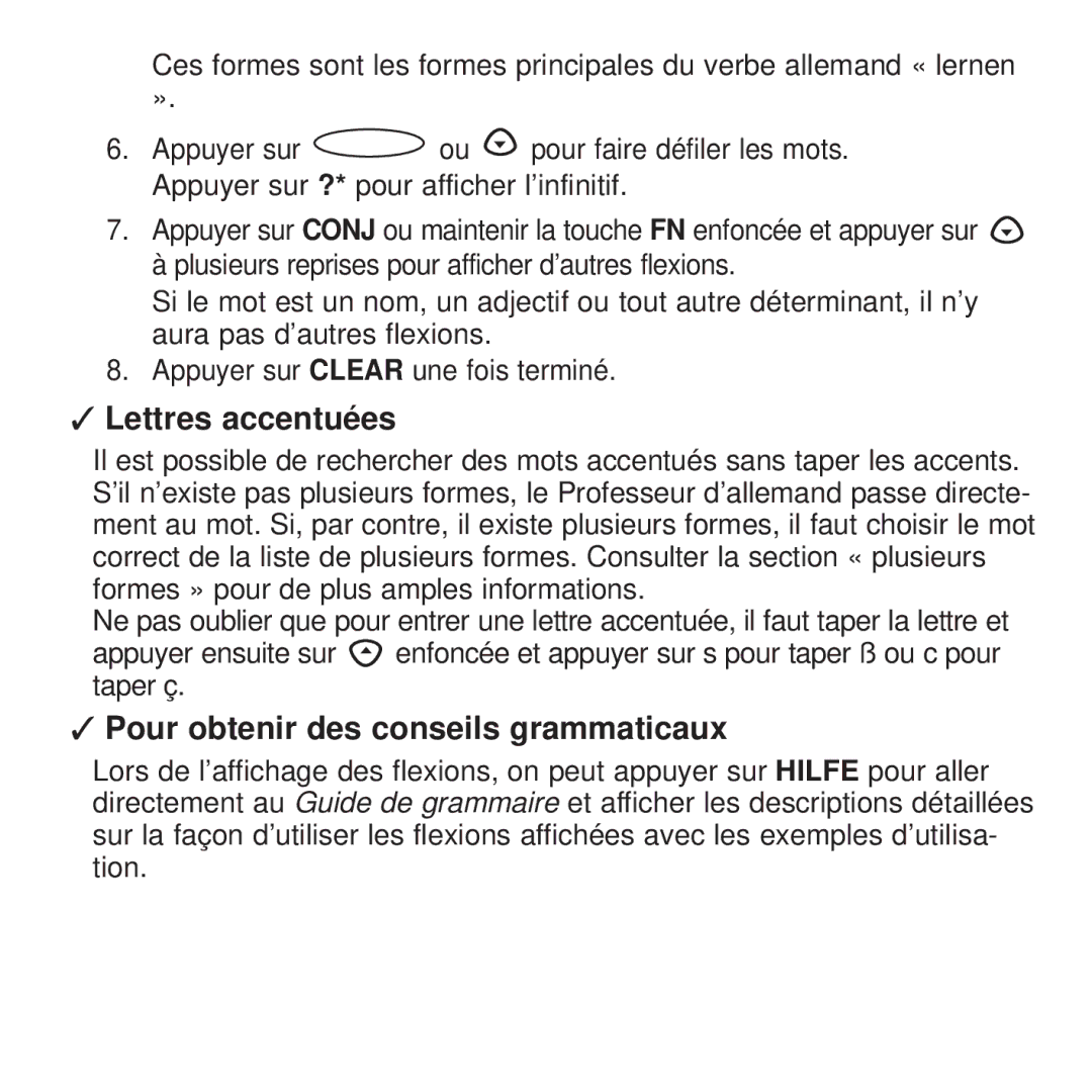 Franklin BDF-4045DL manual Lettres accentuées, Pour obtenir des conseils grammaticaux 