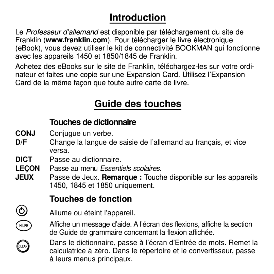 Franklin BDF-4045DL manual Introduction, Guide des touches 