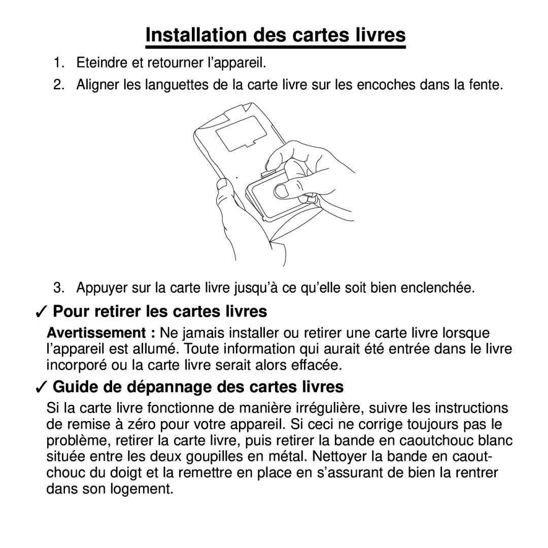 Franklin BDF-4045DL Installation des cartes livres, Pour retirer les cartes livres, Guide de dépannage des cartes livres 