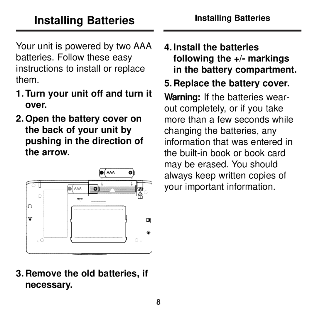 Franklin BDS-1860 manual Installing Batteries 