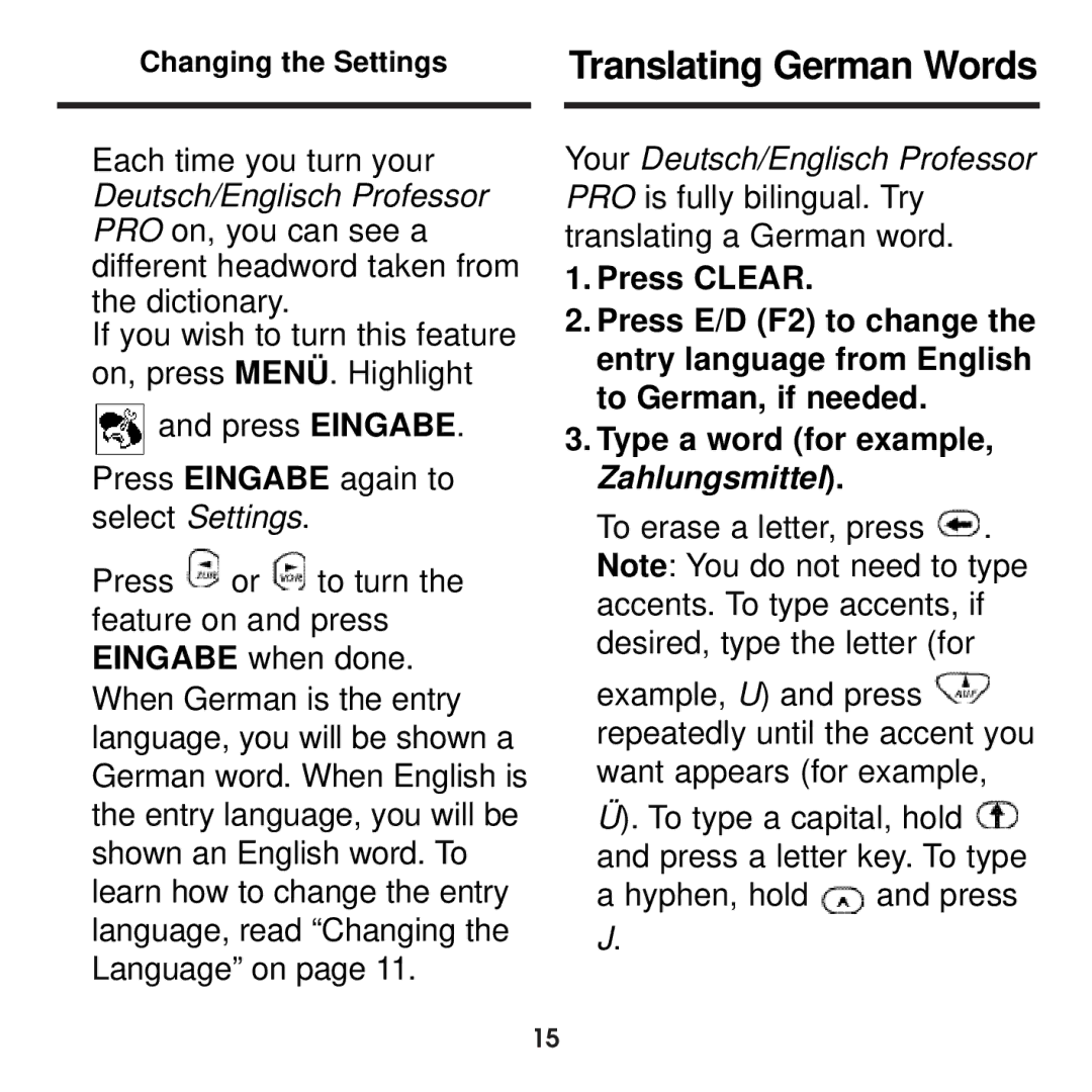 Franklin BDS-1860 manual Translating German Words 