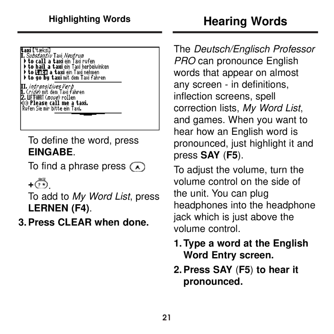 Franklin BDS-1860 manual Hearing Words 