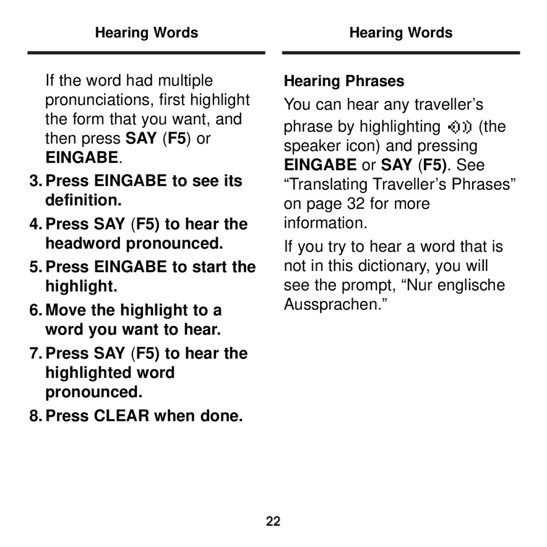 Franklin BDS-1860 manual Hearing Words 