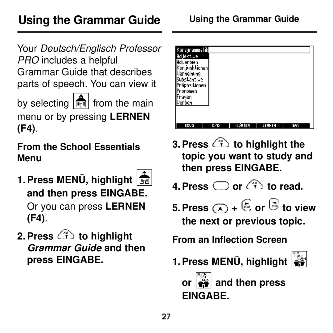 Franklin BDS-1860 manual Using the Grammar Guide 