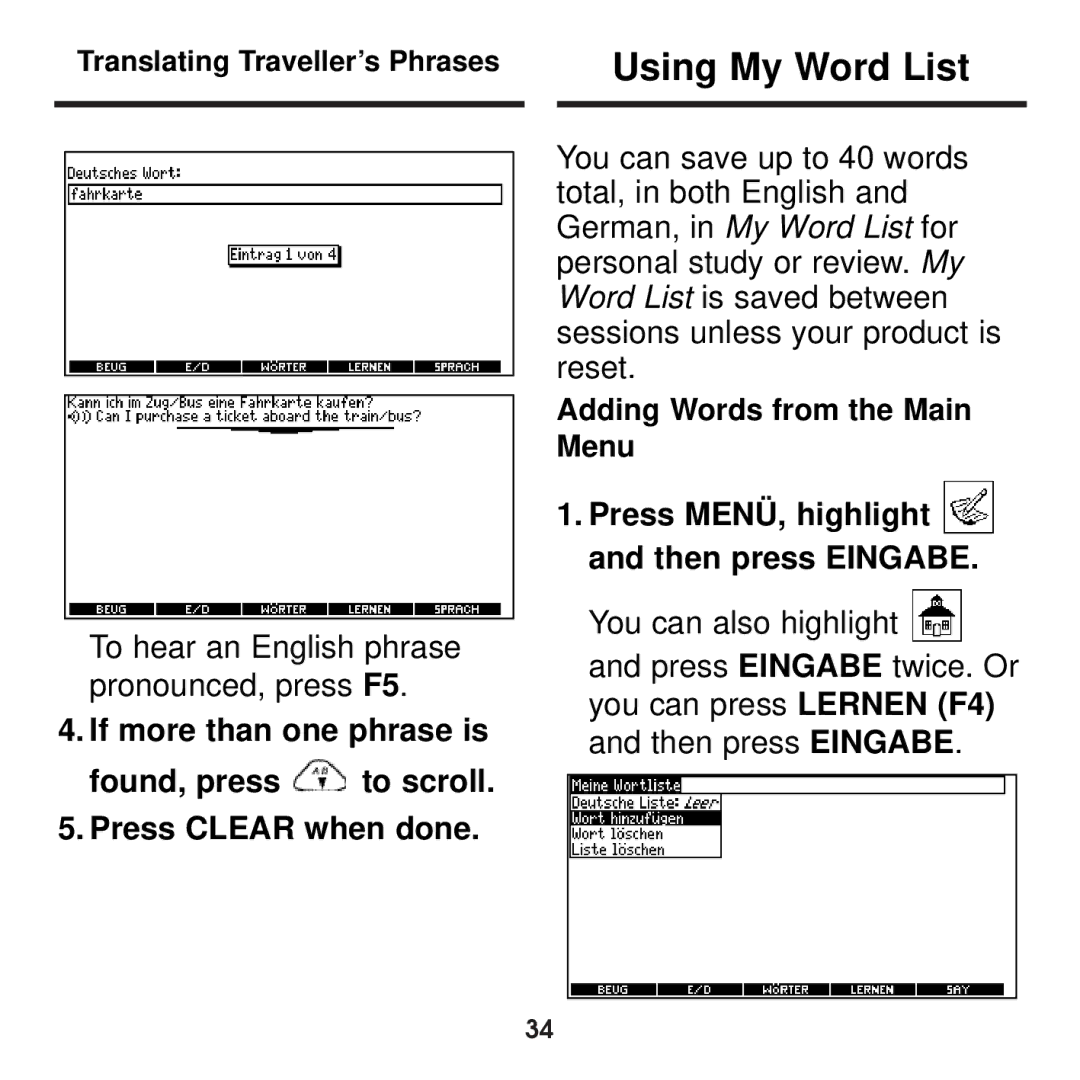 Franklin BDS-1860 manual Using My Word List 