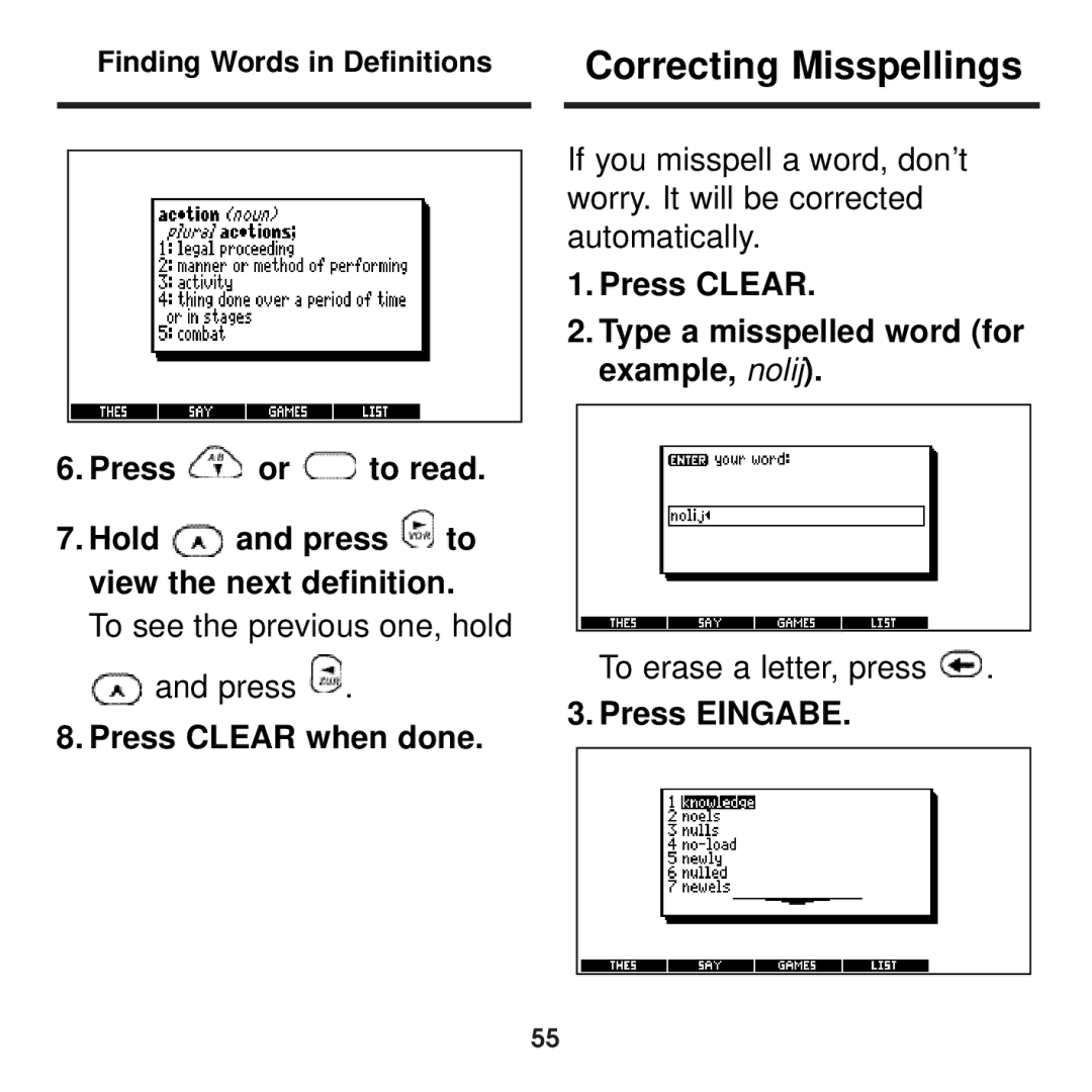 Franklin BDS-1860 manual Correcting Misspellings 