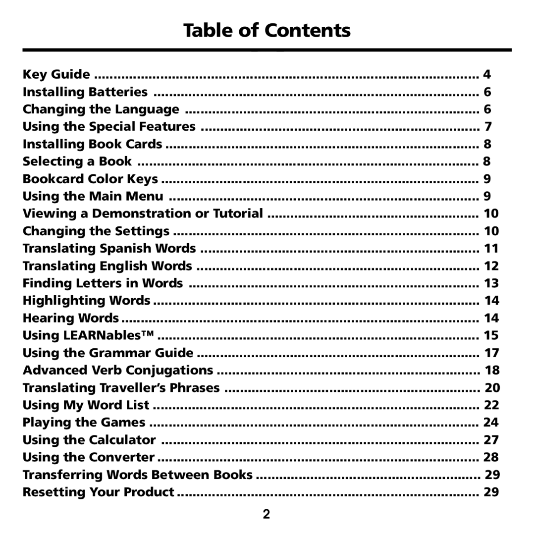 Franklin BES-1840 manual Table of Contents 