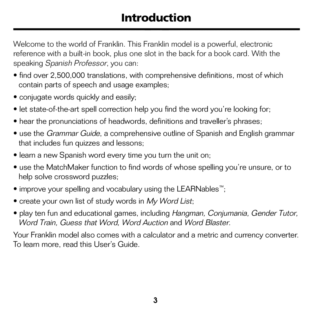 Franklin BES-1840 manual Introduction 