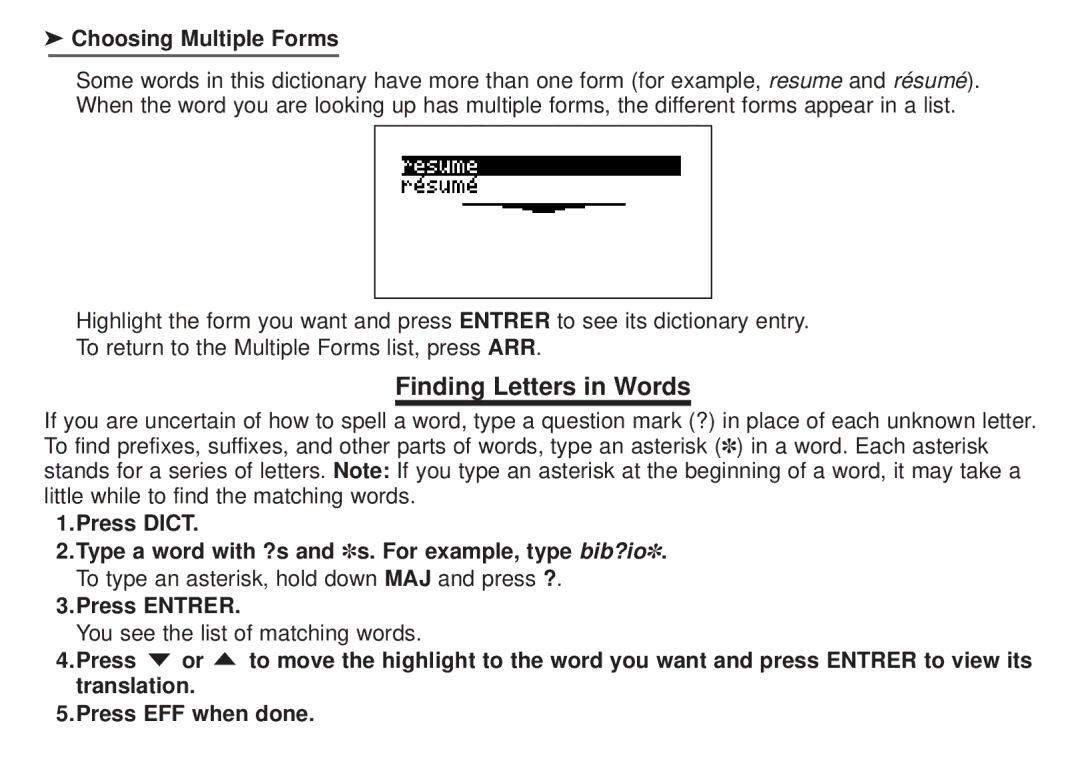 Franklin BFQ-470 manual Choosing Multiple Forms, Press Entrer 