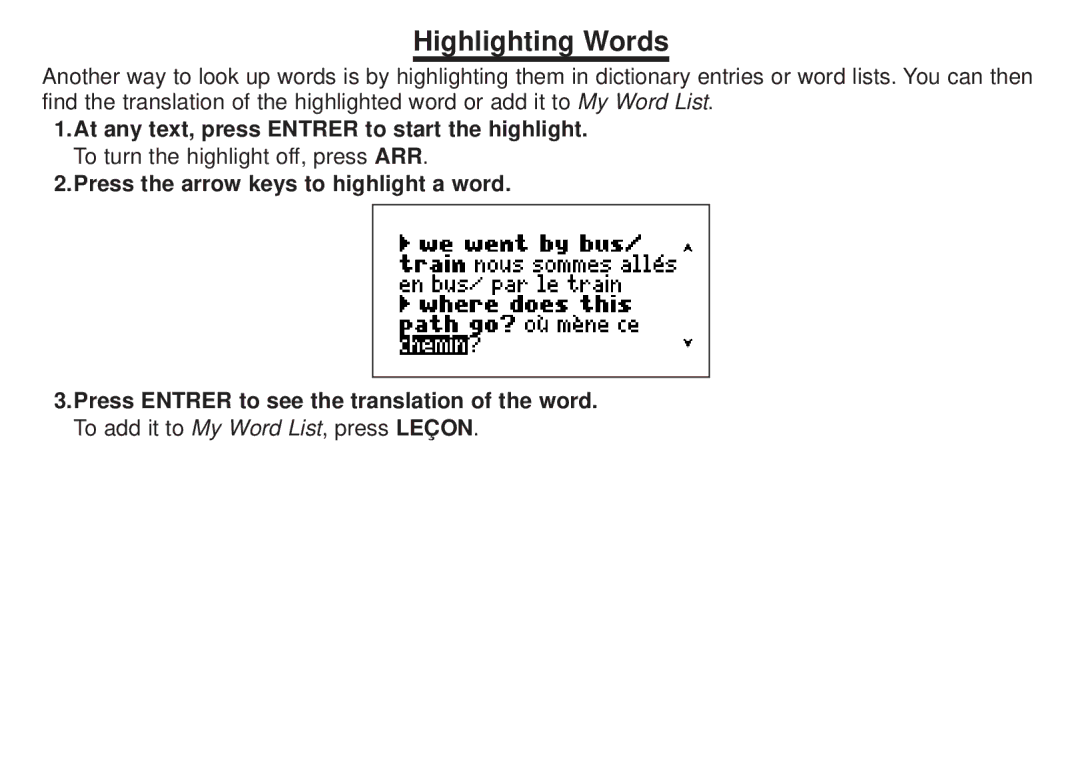 Franklin BFQ-470 manual Highlighting Words 