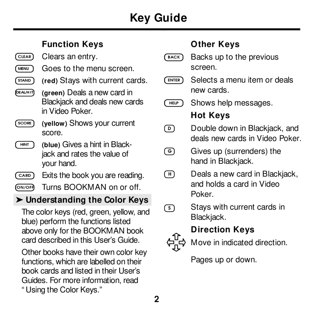 Franklin BJP-2034 manual Key Guide 