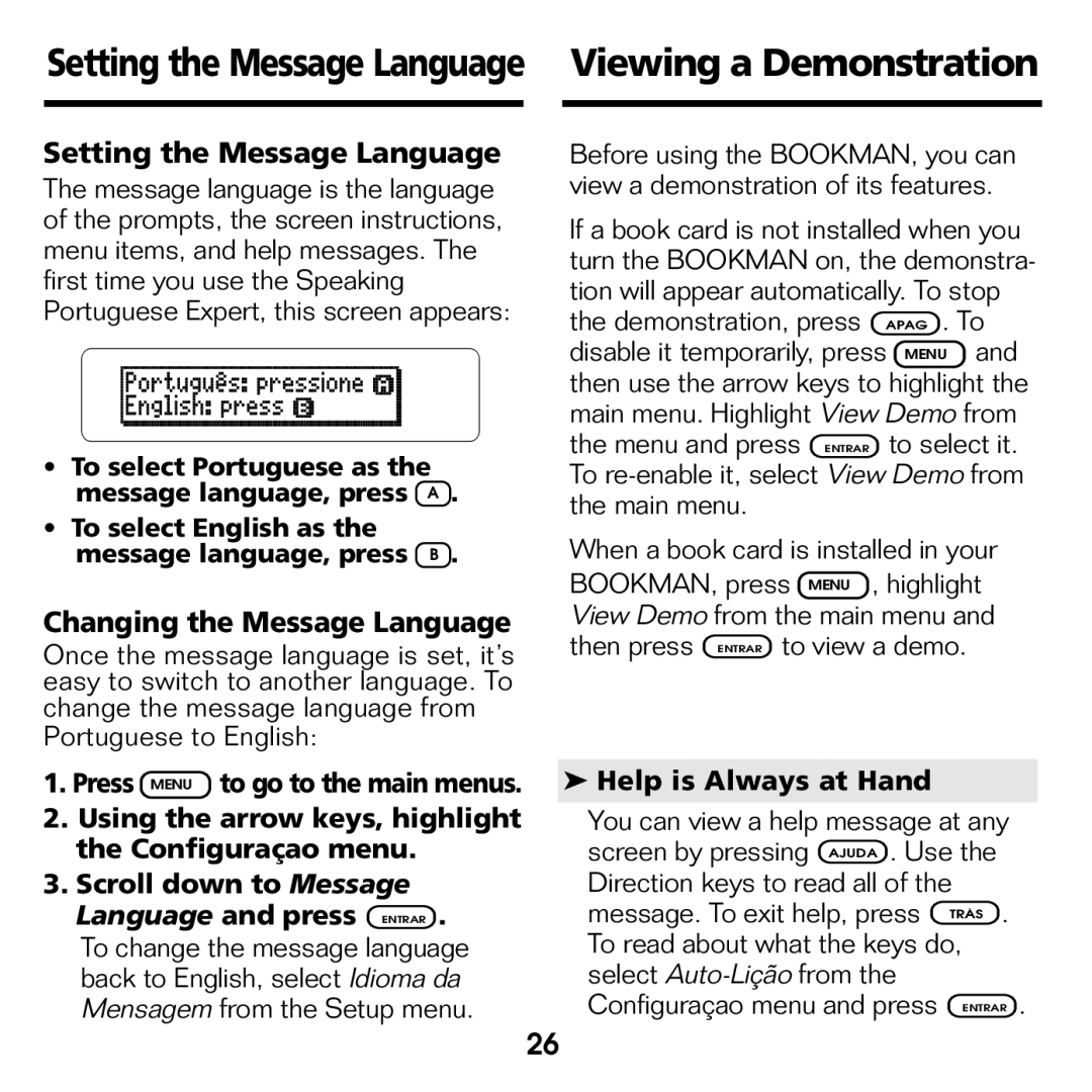 Franklin BPS-840 manual Changing the Message Language, Help is Always at Hand 