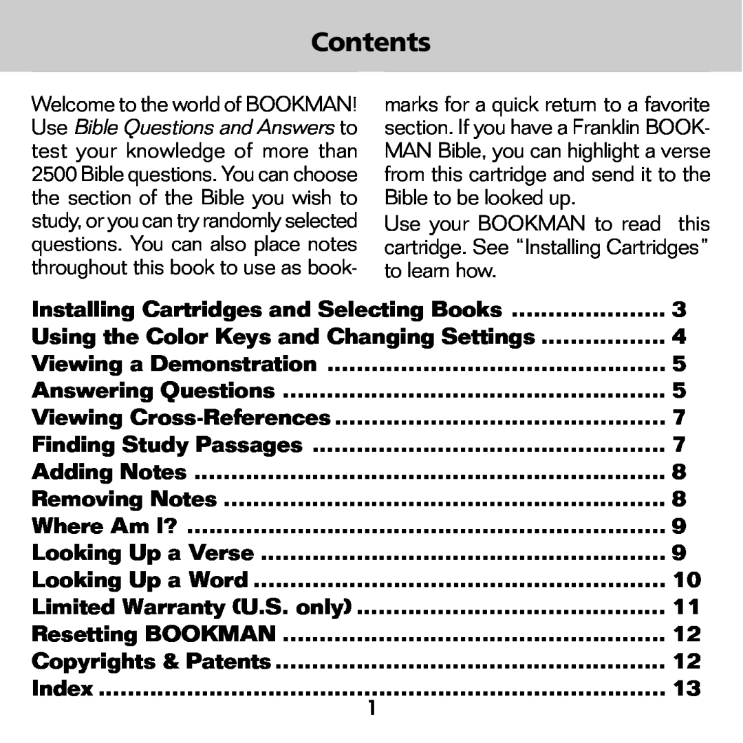 Franklin BQC-2021 manual Contents 
