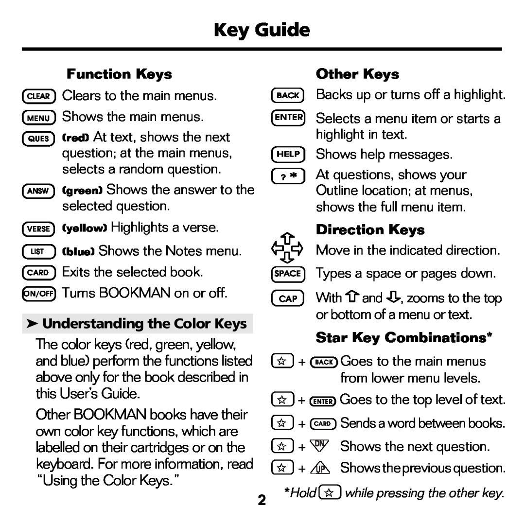 Franklin BQC-2021 manual Key Guide, The color keys red, green, yellow 