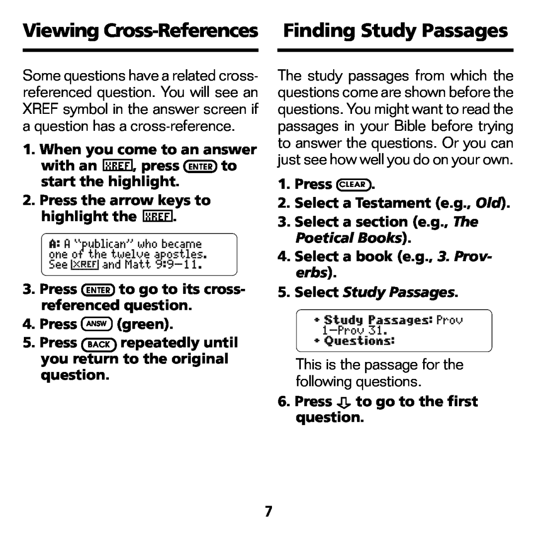 Franklin BQC-2021 manual Viewing Cross-ReferencesFinding Study Passages, This is the passage for the following questions 