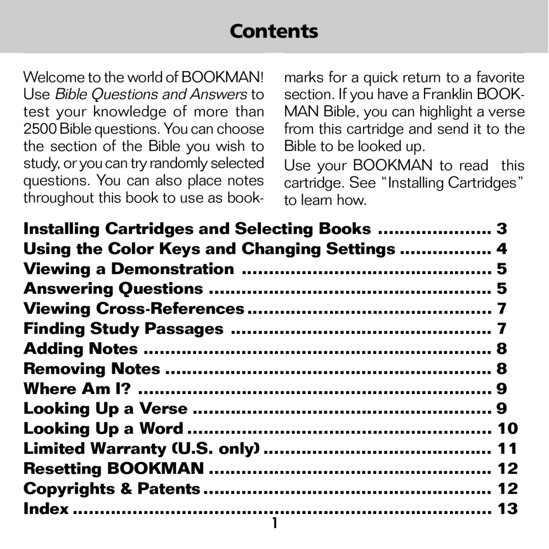 Franklin BQC-2021 manual Contents 